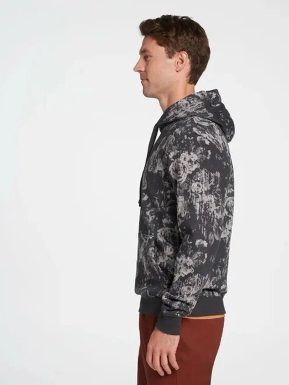 VRST Men's Classic Fleece Hoodie Monochromatic Floral Grey grey and black Medium - Picture 3 of 11